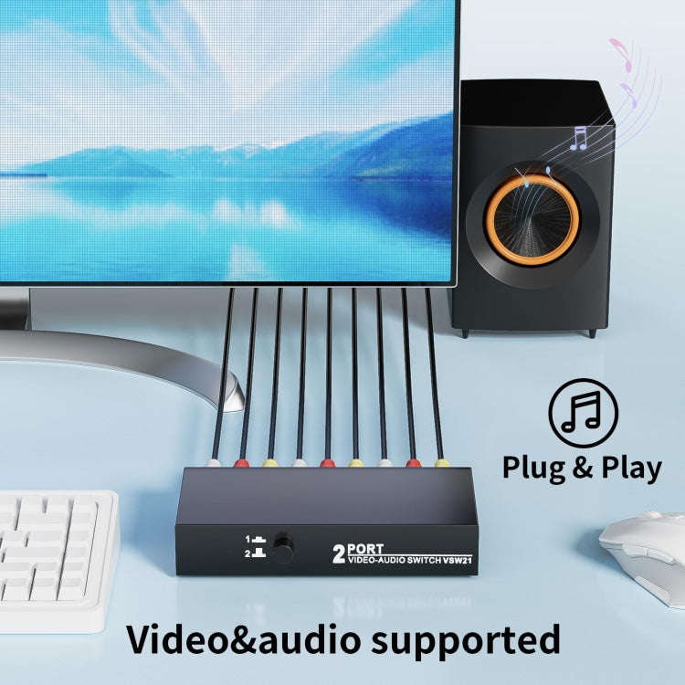 VSW21 AV 2 In 1 Out Audio Switcher RCA Audio Selector Box