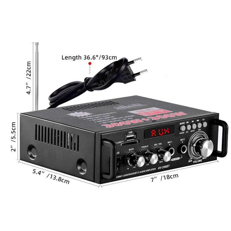 AV-298BT 300W+300W Hi-Fi Stereo Amplifier Bluetooth Home Audio Karaoke Digital Amplifier EU Plug