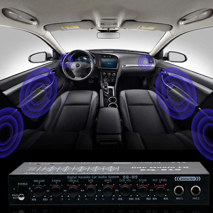 EQ-819 Car Audio Equalizer EQ Tuning Crossover Amplifier Supports Dual Microphone Input Reverbera...