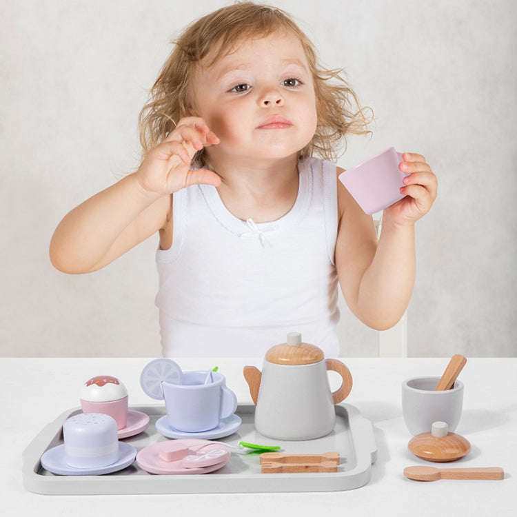 17pcs /Set Children Pretend Play Wooden Afternoon Tea Toy Simulation Fun Interactive Boys and Gir...