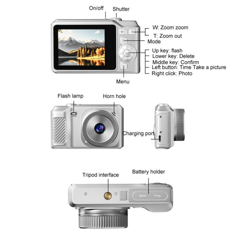 1080P HD Student Retro Digital Card Camera, Color: White+32G