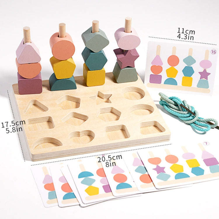 Treehole Children Wooden Geometric Shape Matching Puzzle Game Color Cognition Threading Beads Enl...
