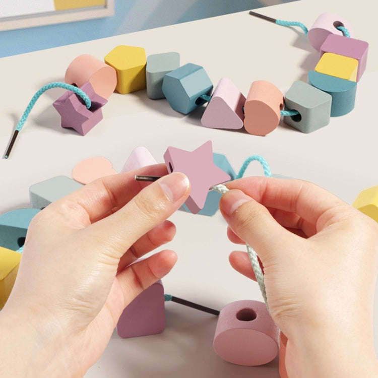 Treehole Children Wooden Geometric Shape Matching Puzzle Game Color Cognition Threading Beads Enl...