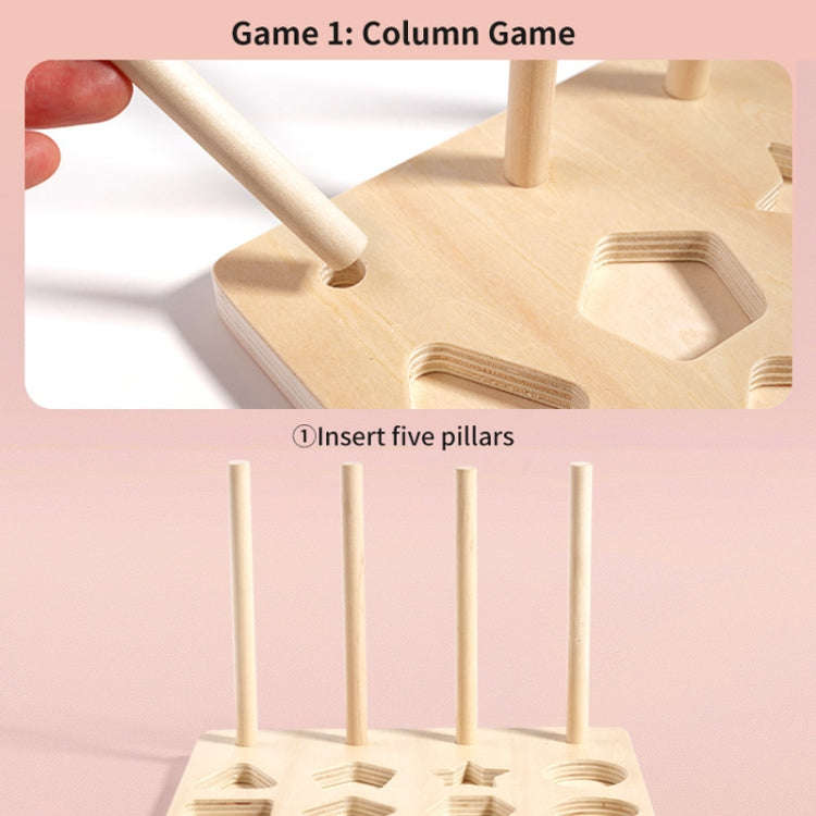 Treehole Children Wooden Geometric Shape Matching Puzzle Game Color Cognition Threading Beads Enl...