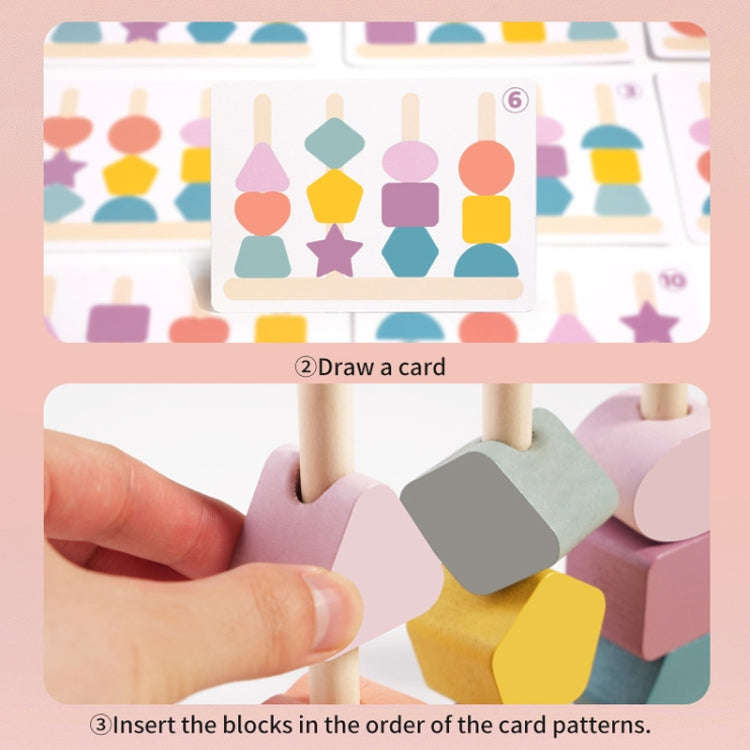 Treehole Children Wooden Geometric Shape Matching Puzzle Game Color Cognition Threading Beads Enl...