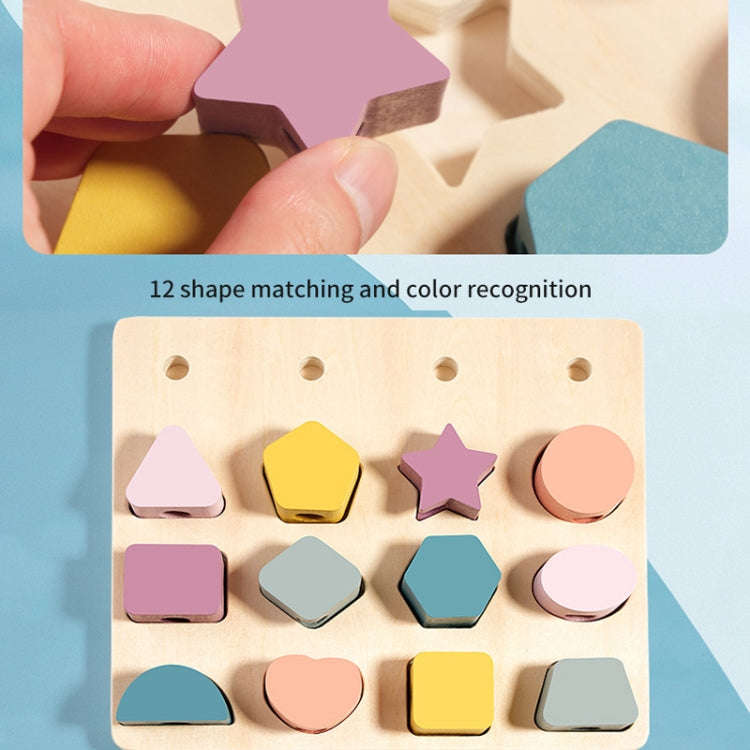 Treehole Children Wooden Geometric Shape Matching Puzzle Game Color Cognition Threading Beads Enl...