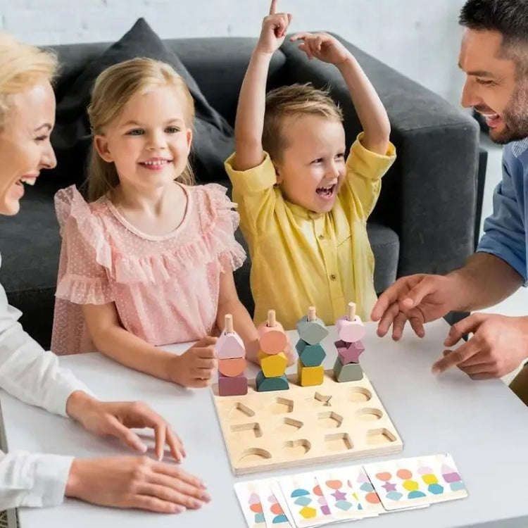 Treehole Children Wooden Geometric Shape Matching Puzzle Game Color Cognition Threading Beads Enl...