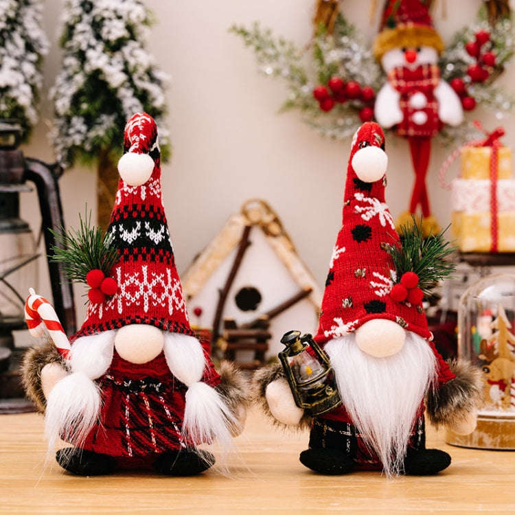 Christmas Decoration Plush Knitted Bent Hat Gnome Figurine Ornament(Female)