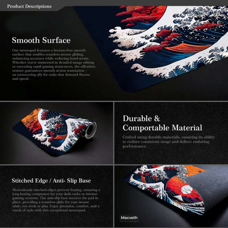 300x600x2mm Big Wave Gaming Mouse Pad Non-Slip Rubber Desk Mat(No.32)