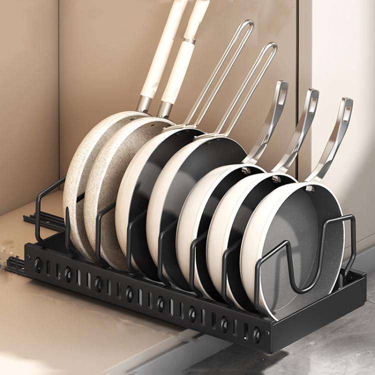 Kitchen Pull-Out Rack Pots And Pans Organizer Cabinet Countertop Dish Tray 42cm With Baffle Black