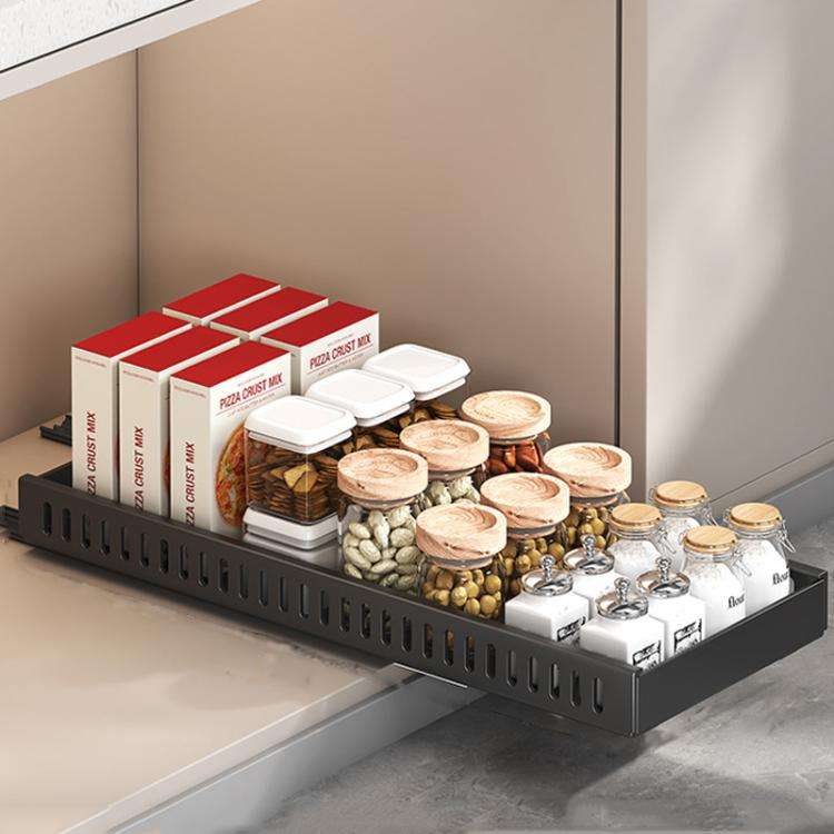 Kitchen Pull-Out Rack Pots And Pans Organizer Cabinet Countertop Dish Tray 52cm Black