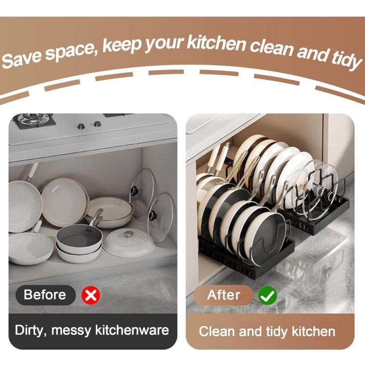 Kitchen Pull-Out Rack Pots And Pans Organizer Cabinet Countertop Dish Tray 42cm With Baffle Black