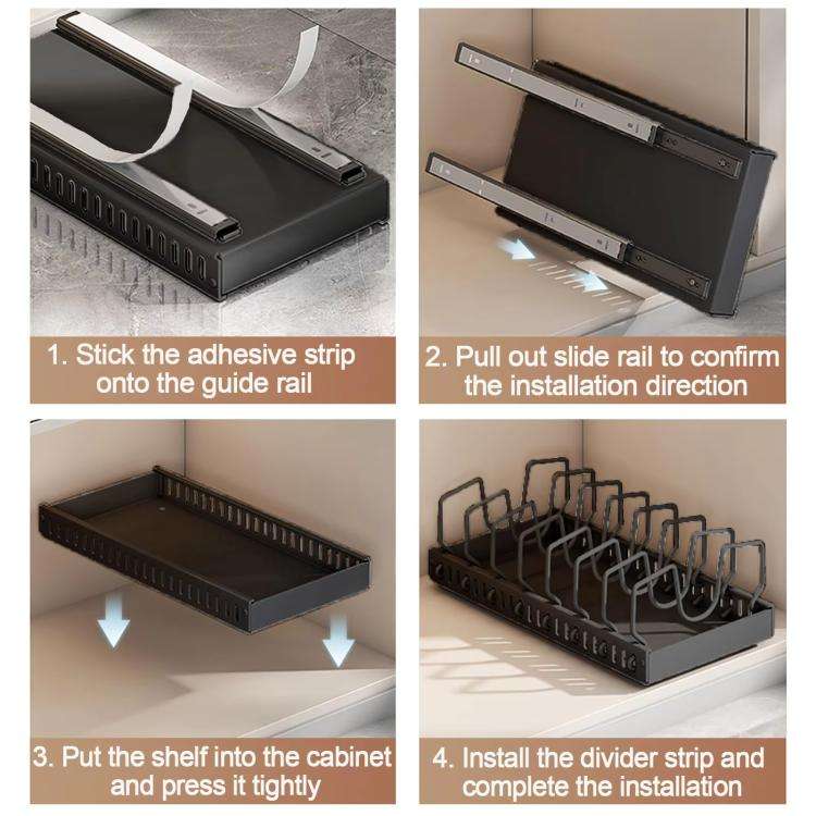 Kitchen Pull-Out Rack Pots And Pans Organizer Cabinet Countertop Dish Tray 52cm With Baffle Black