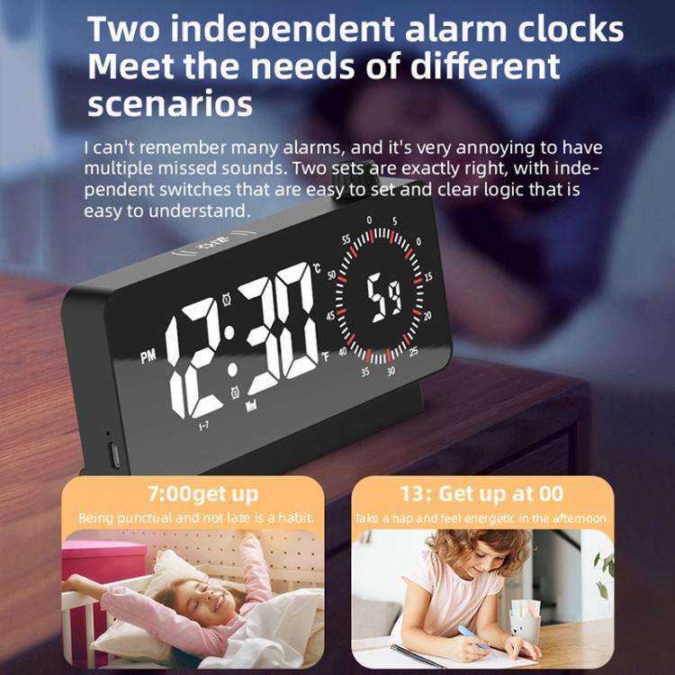 Multi-Functional LED Screen Mirror Charging Alarm Clock Reminder Visual Timer(White)