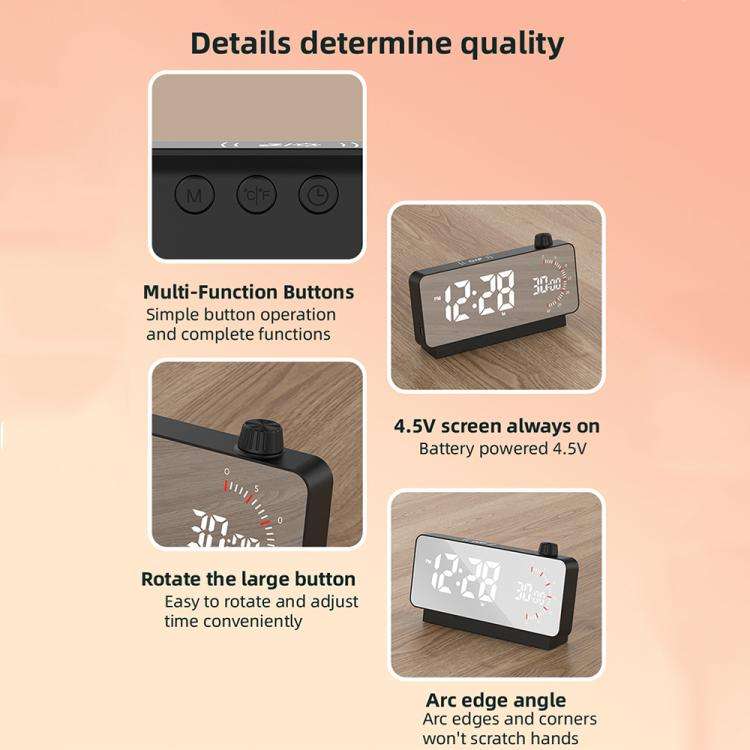 Multi-Functional LED Screen Mirror Charging Alarm Clock Reminder Visual Timer(White)