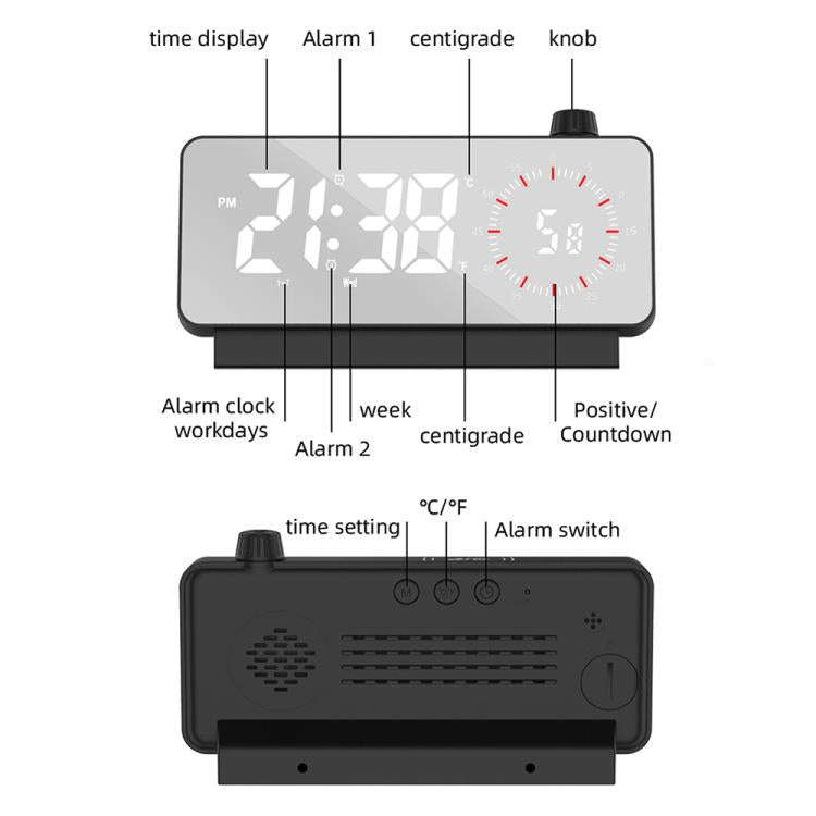 Multi-Functional LED Screen Mirror Charging Alarm Clock Reminder Visual Timer(White)