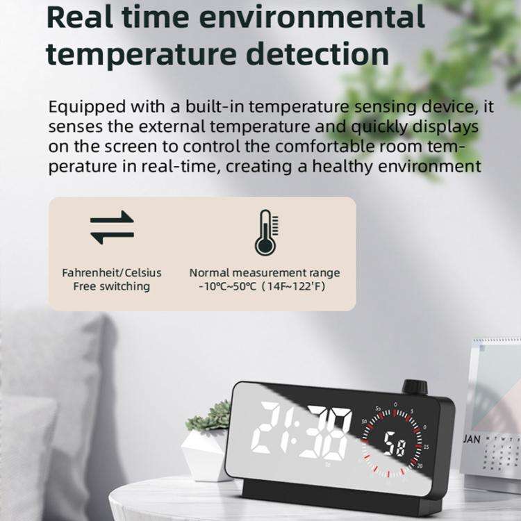 Multi-Functional LED Screen Mirror Charging Alarm Clock Reminder Visual Timer(White)