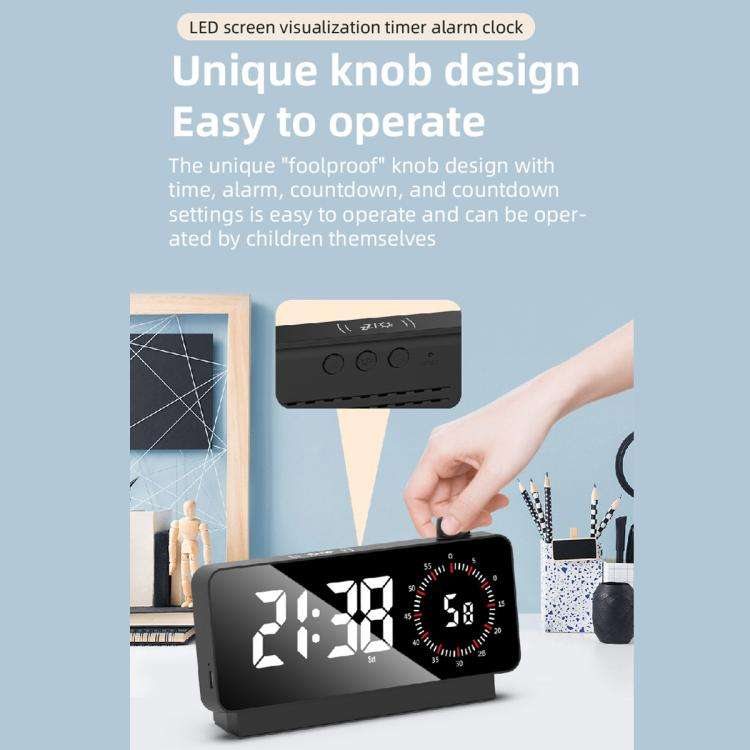 Multi-Functional LED Screen Mirror Charging Alarm Clock Reminder Visual Timer(White)