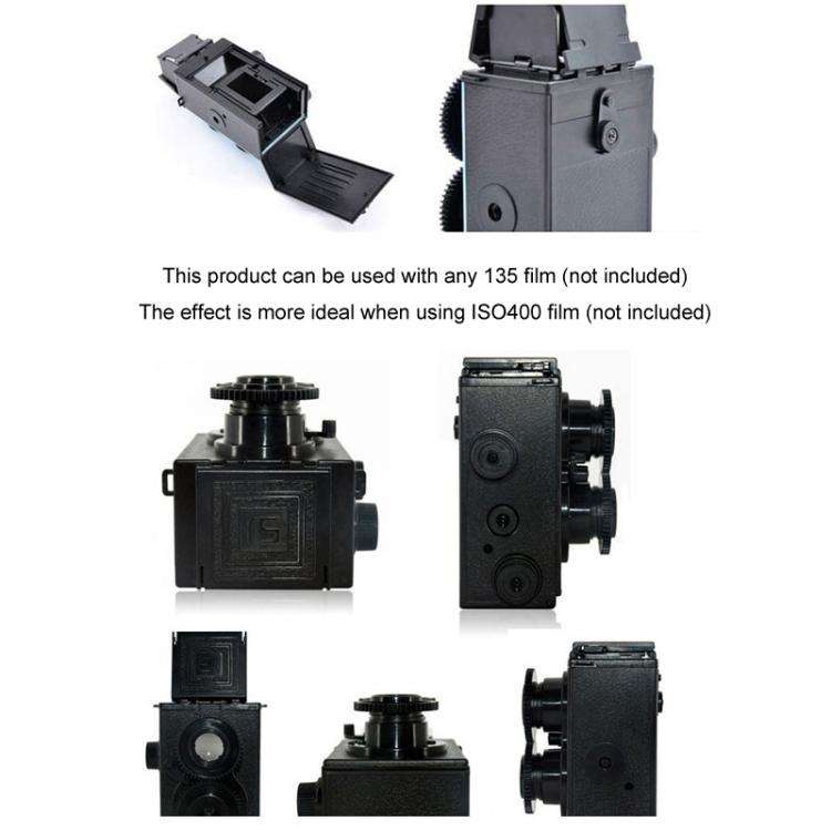 DIY Double Lens Assembly 35mm Film Camera Retro Nostalgic Double Reflection Film Camera(Black)