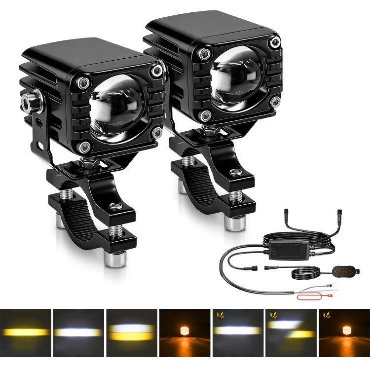 40W Motorcycle Wired Switch Integrated Waterproof Demon Eye Spotlight(Orange Light)