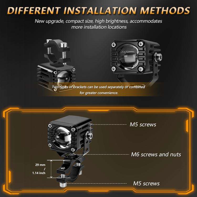 40W Motorcycle Wired Switch Integrated Waterproof Demon Eye Spotlight(Orange Light)