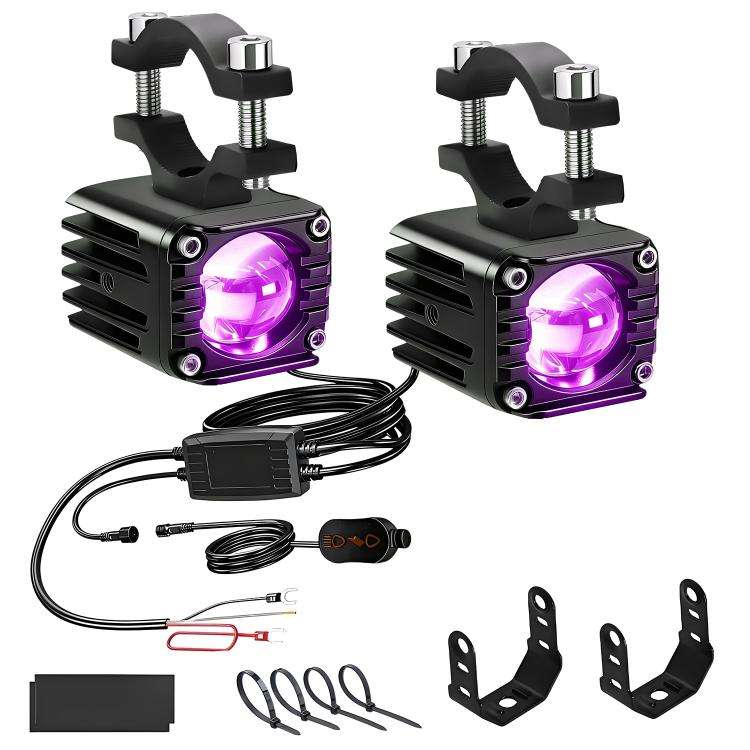 40W Motorcycle Wired Switch Integrated Waterproof Demon Eye Spotlight(Purple Light)