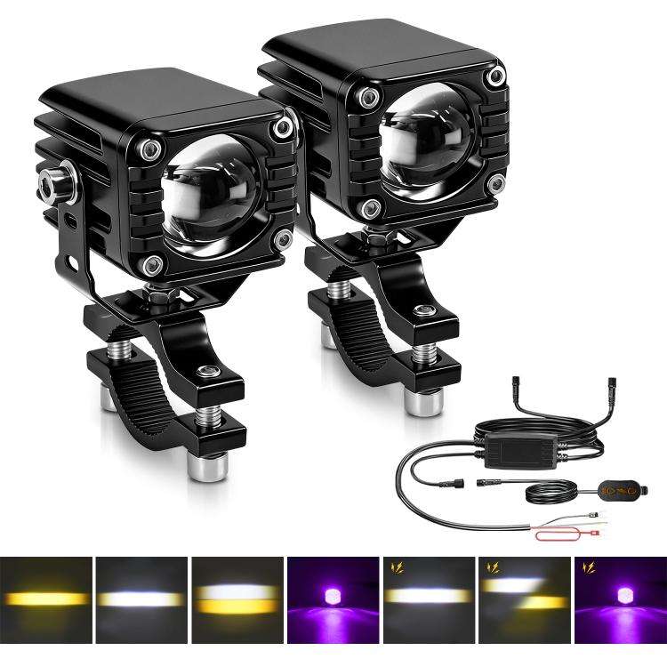 40W Motorcycle Wired Switch Integrated Waterproof Demon Eye Spotlight(Purple Light)