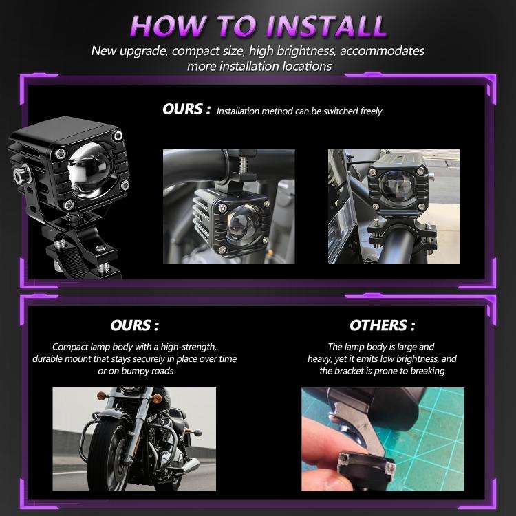 40W Motorcycle Wired Switch Integrated Waterproof Demon Eye Spotlight(Purple Light)
