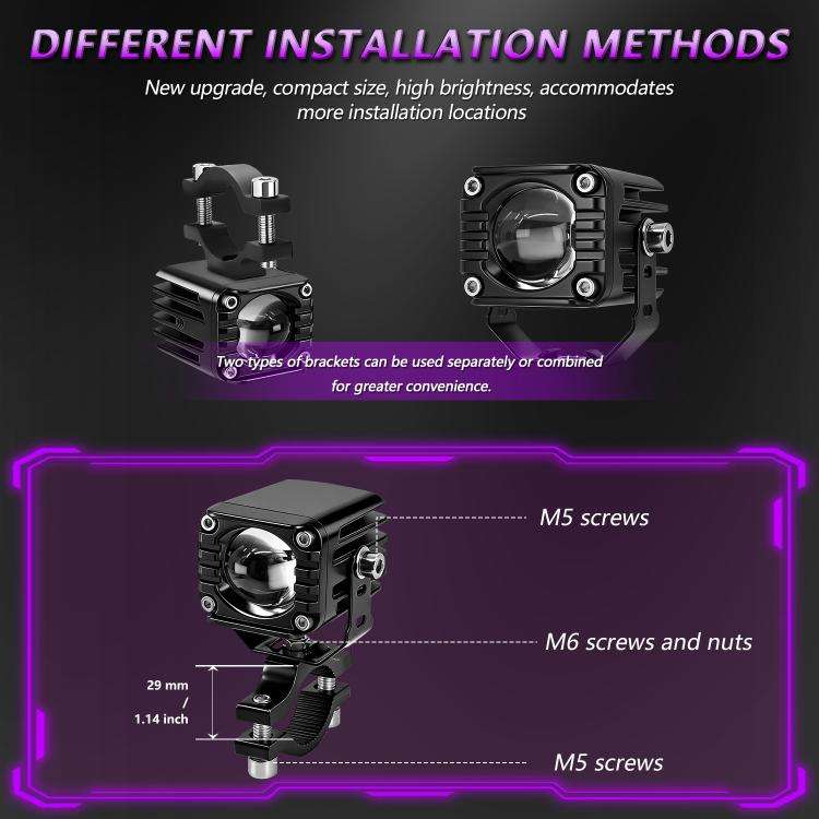 40W Motorcycle Wired Switch Integrated Waterproof Demon Eye Spotlight(Purple Light)