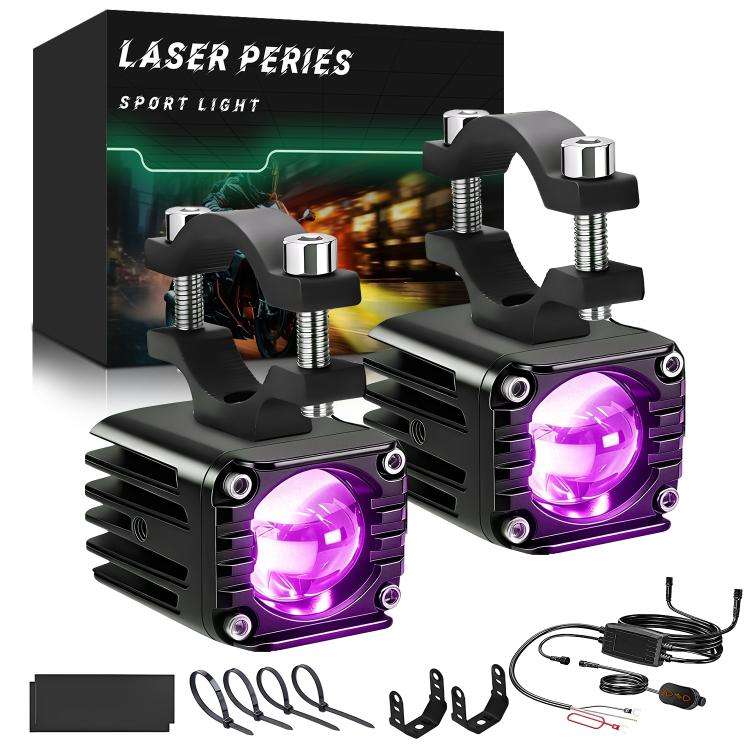 40W Motorcycle Wired Switch Integrated Waterproof Demon Eye Spotlight(Purple Light)