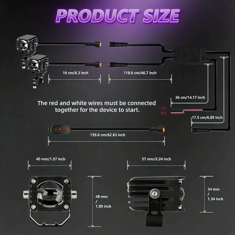 40W Motorcycle Wired Switch Integrated Waterproof Demon Eye Spotlight(Purple Light)