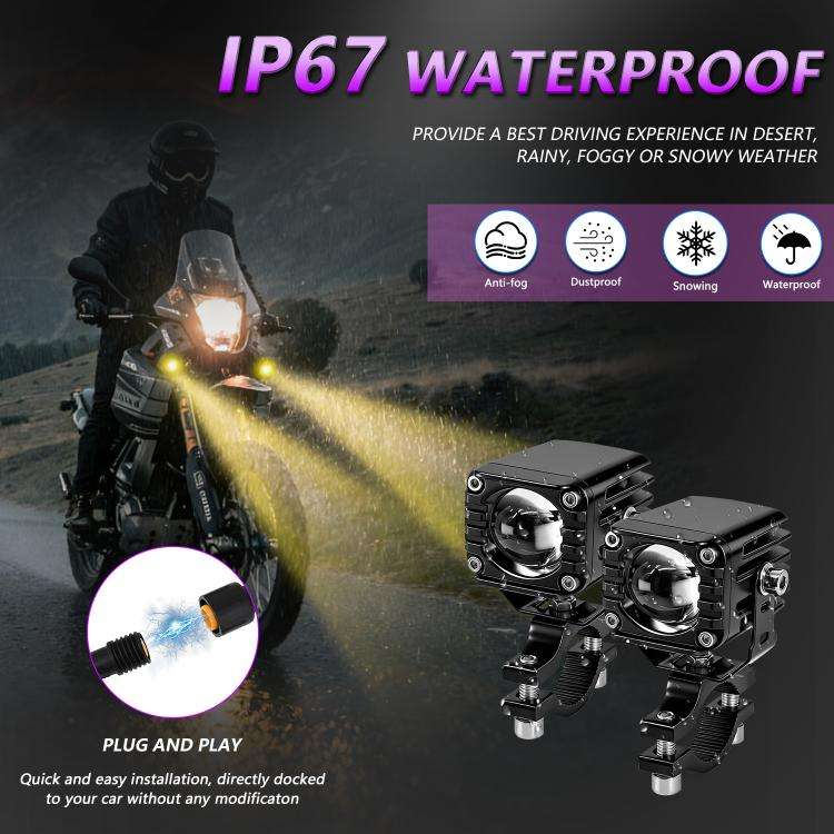 40W Motorcycle Wired Switch Integrated Waterproof Demon Eye Spotlight(Purple Light)