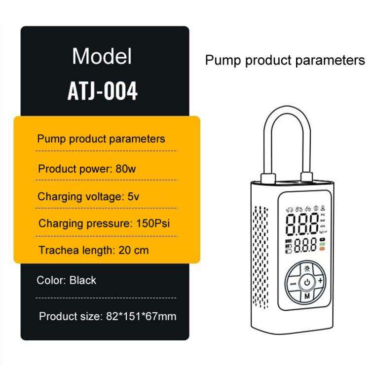 ATJ-004 Smart Wireless Digital Display Portable Car Tire Pump Multi-Function Inflator(Lithium Bat...