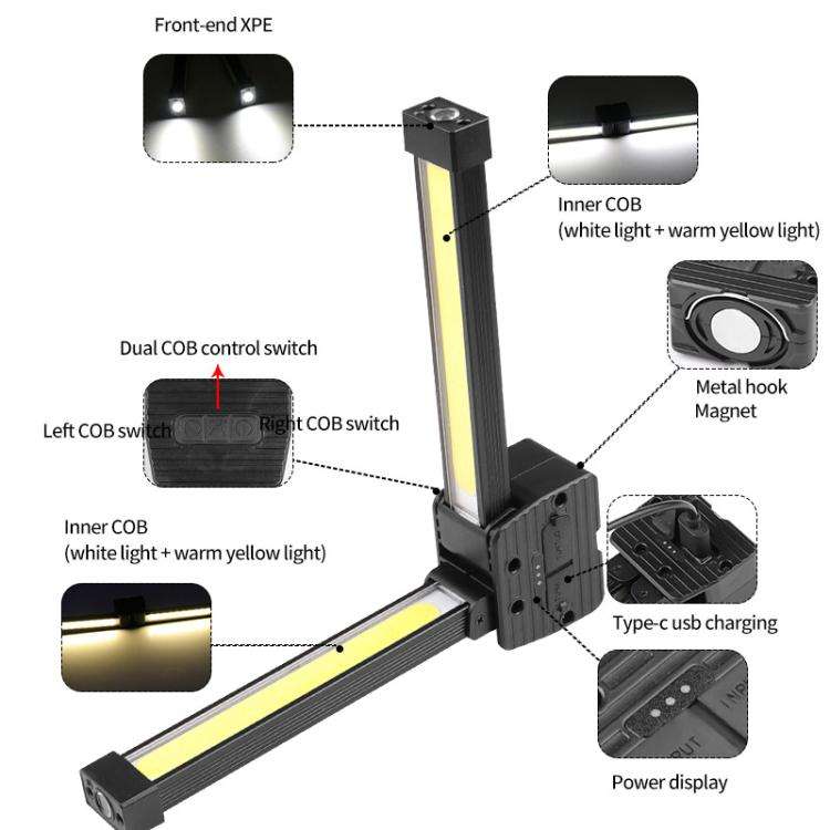Double-Sided COB 90-Degree Folding Work Light Magnet With Hook Maintenance Light(FT32)