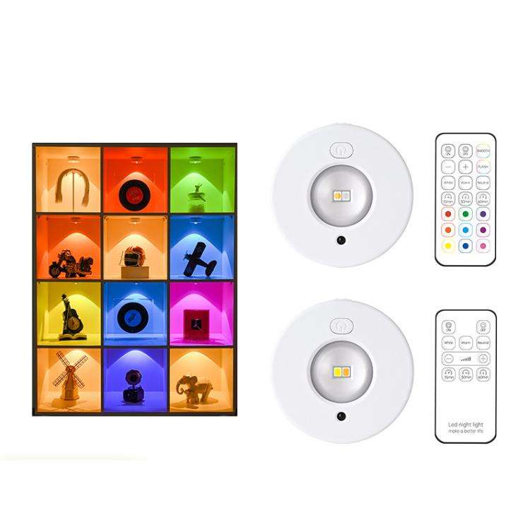 Tri-color  Magnetic Puck Light Rechargeable LED Under Cabinet Light With Remote Control
