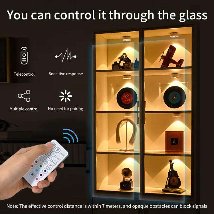 Tri-color  Magnetic Puck Light Rechargeable LED Under Cabinet Light With Remote Control