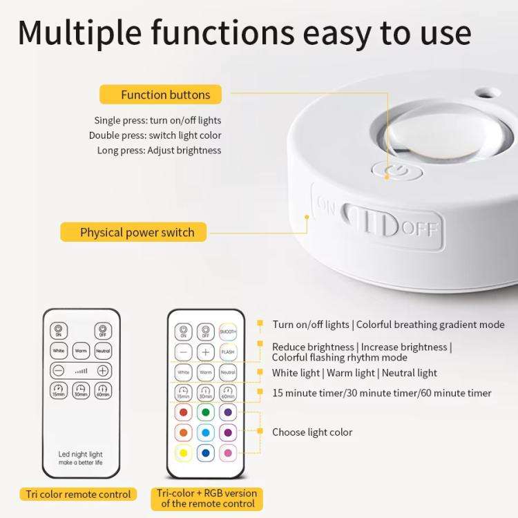 Tri-color  Magnetic Puck Light Rechargeable LED Under Cabinet Light With Remote Control