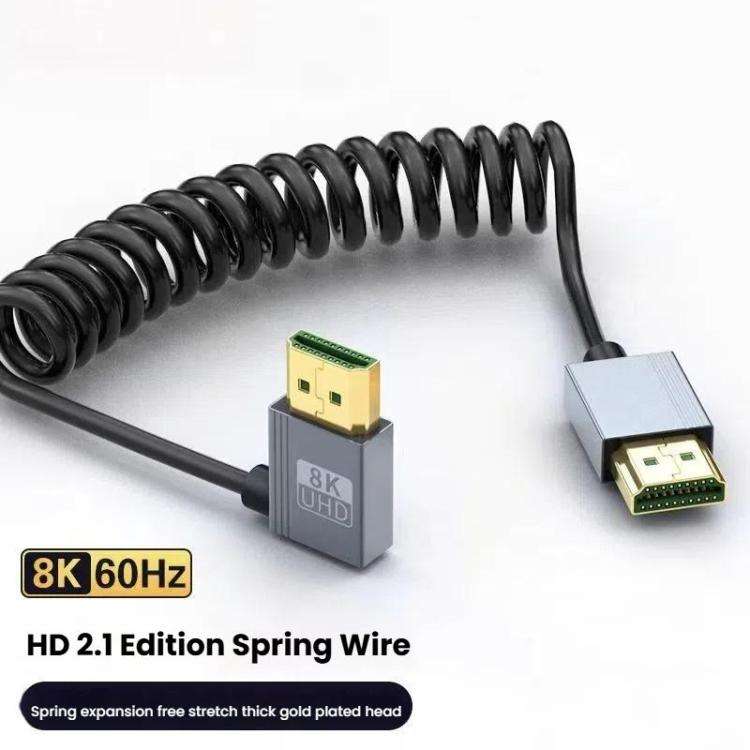8K 60HZ HDMI 2.1 Spring Cable 0.5m Length, Spec: Micro HDMI Reverse Bend