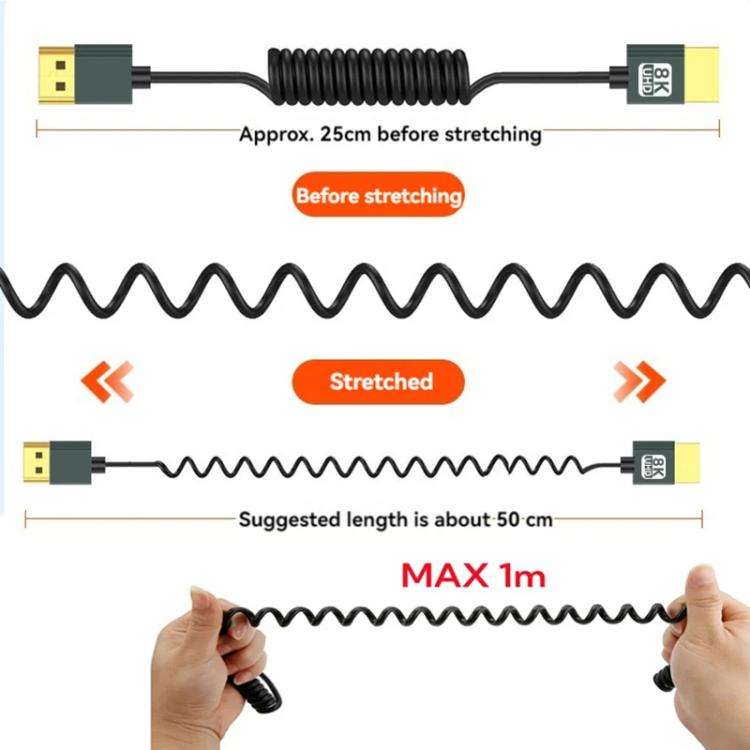 8K 60HZ HDMI 2.1 Spring Cable 0.5m Length, Spec: Positive Bend
