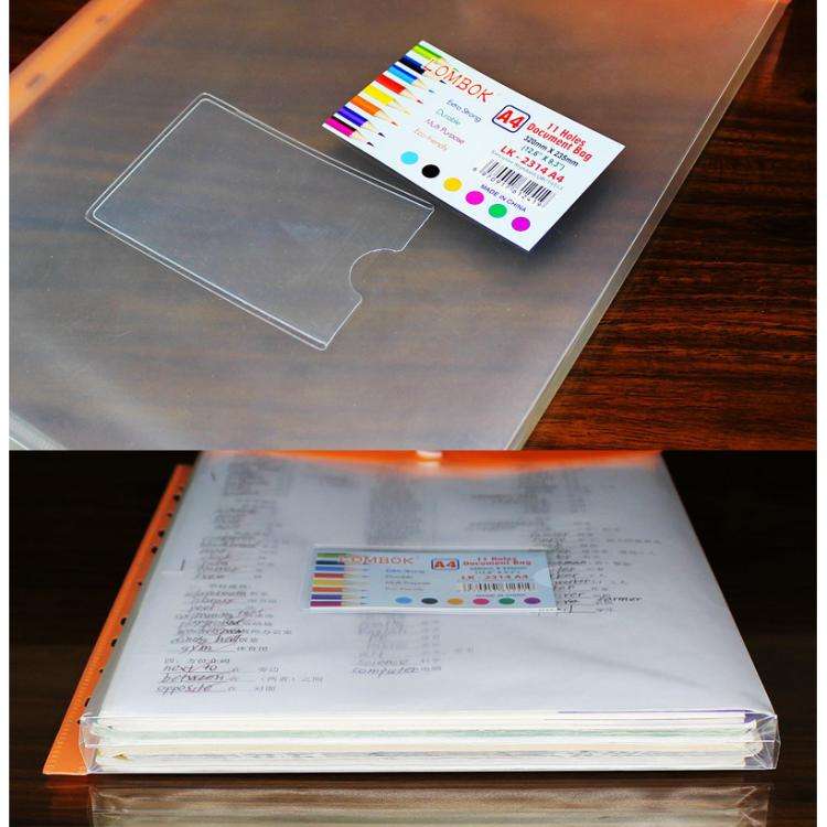 2pcs /Pack A4 Transparent Plastic File Folder 11-hole Loose-leaf Pocket with Snap Closure(Red)