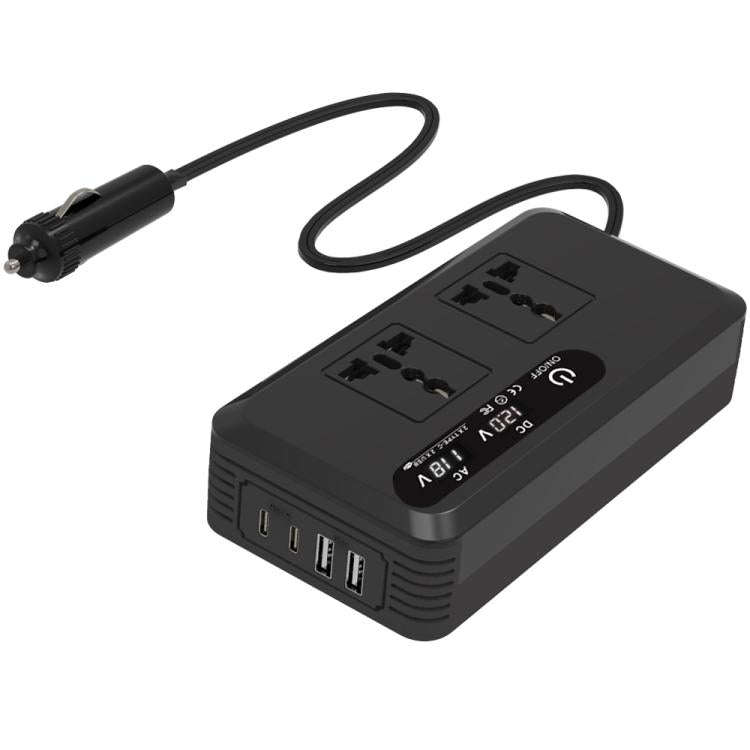 Gurxun Dual Digital Display Car Inverter With 2 USB+2 Type-C Ports Universal Plug 220V