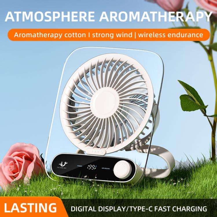 199-speed Desktop wall-mounted Fan With Handle & Light Built-in  Aromatherapy Cotton(Clear Black)
