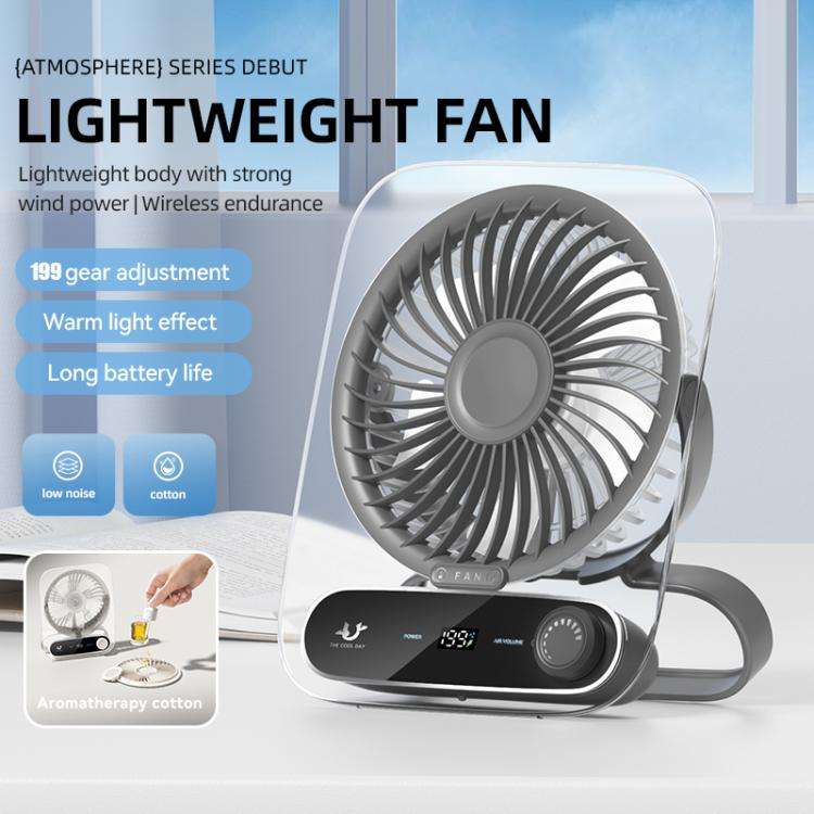199-speed Desktop wall-mounted Fan With Handle & Light Built-in  Aromatherapy Cotton(Clear Black)