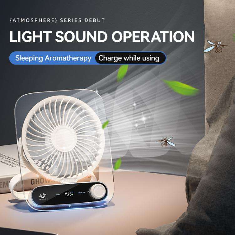 199-speed Desktop wall-mounted Fan With Handle & Light Built-in  Aromatherapy Cotton(Clear Black)