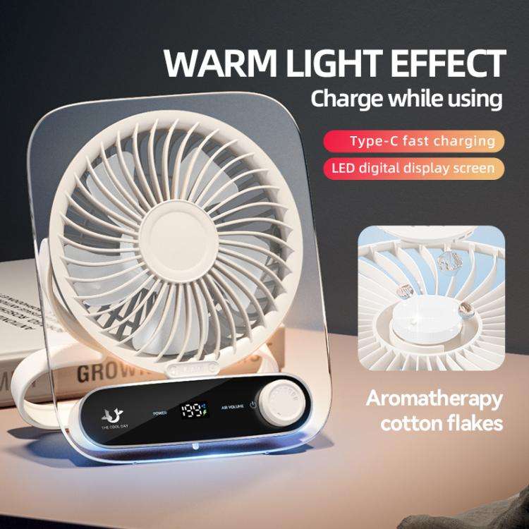 199-speed Desktop wall-mounted Fan With Handle & Light Built-in  Aromatherapy Cotton(Clear Black)