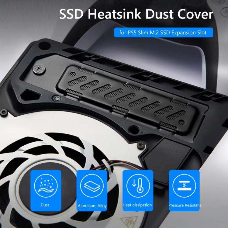 For PS5 Slim / PS5 Pro M.2 SSD Heatsink Dust Cover Expansion Slot Radiator(Black)