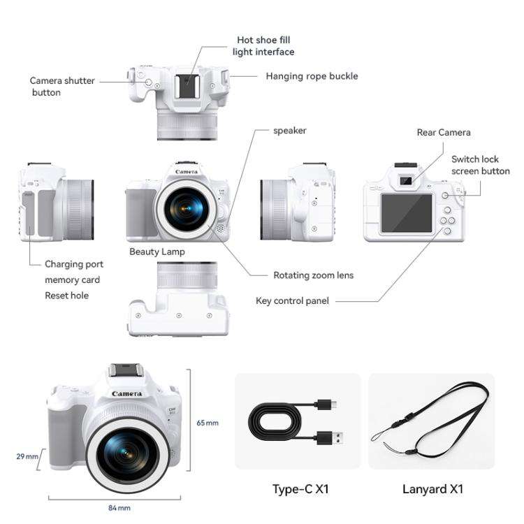 48 Million Pixel 2K Ultra HD Mini Digital Portable Camera, Color: White+Fill Light