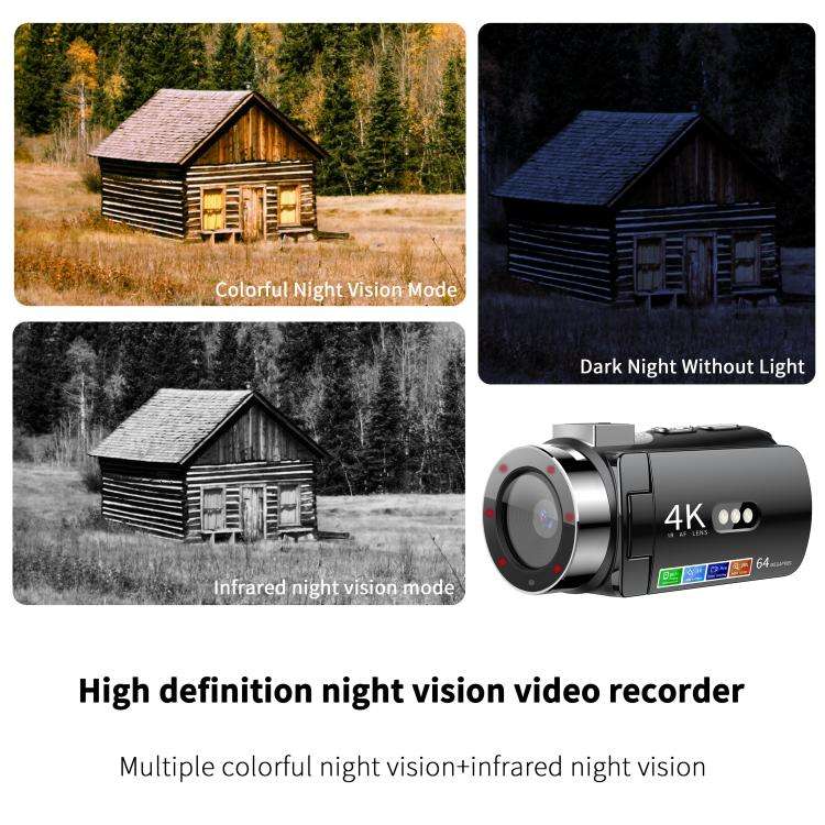 WiFi HD 4K Lightless Colorful Night Vision Digital Video Camera, Color: Black
