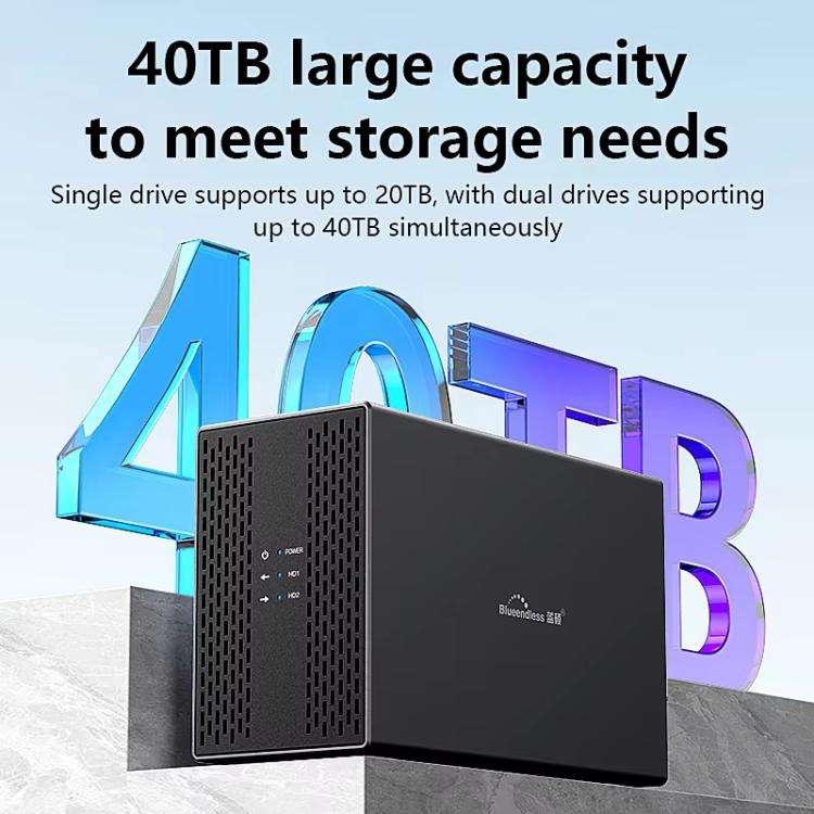 Blueendless DB3502F USB3.0/Type-C Non-array 2.5/3.5-inch Dual-Bay Mobile Hard Disk Box(AU Plug)