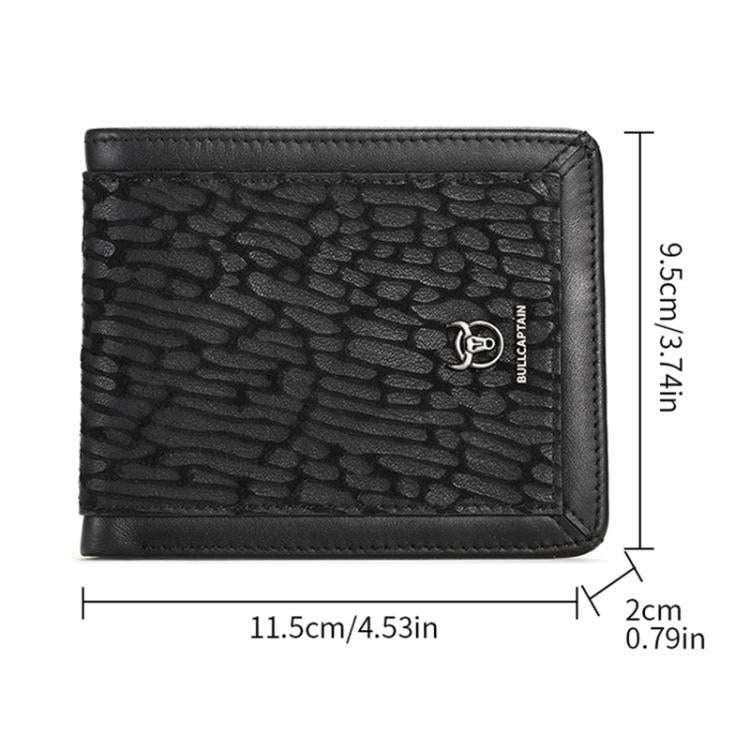 BULL CAPTAIN 07 RFID Anti-theft Top-layer Cowhide Multiple Card Slots Wallet(Black Cross Print)